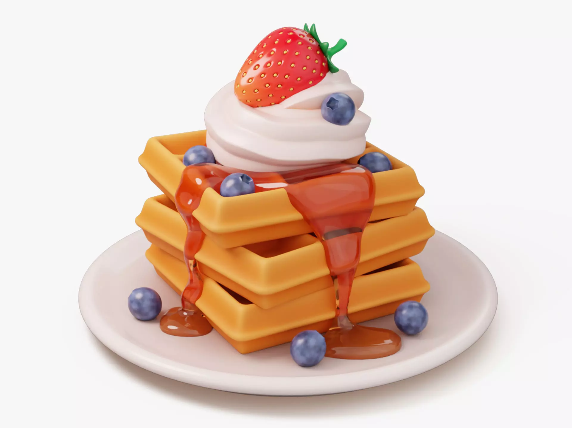 Waffle Stack with Berries 3D model_0