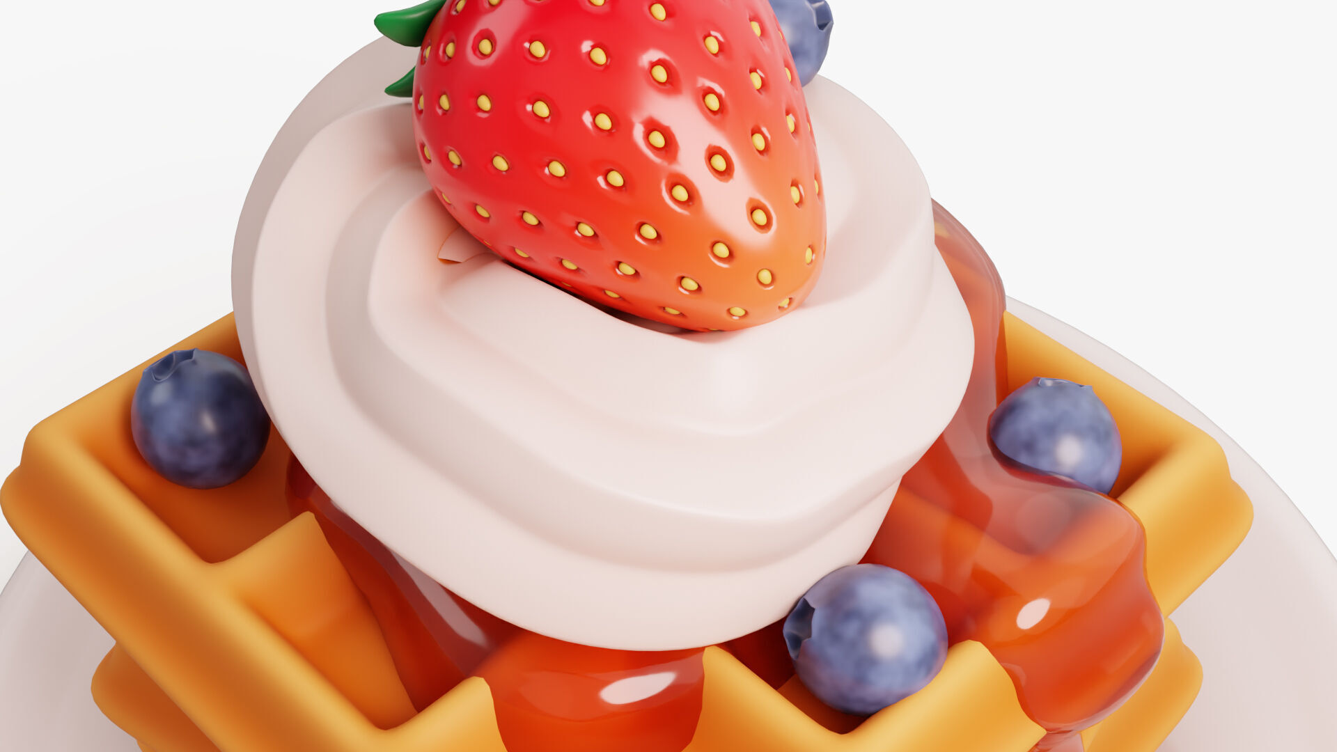 Waffle Stack with Berries 3D model_6