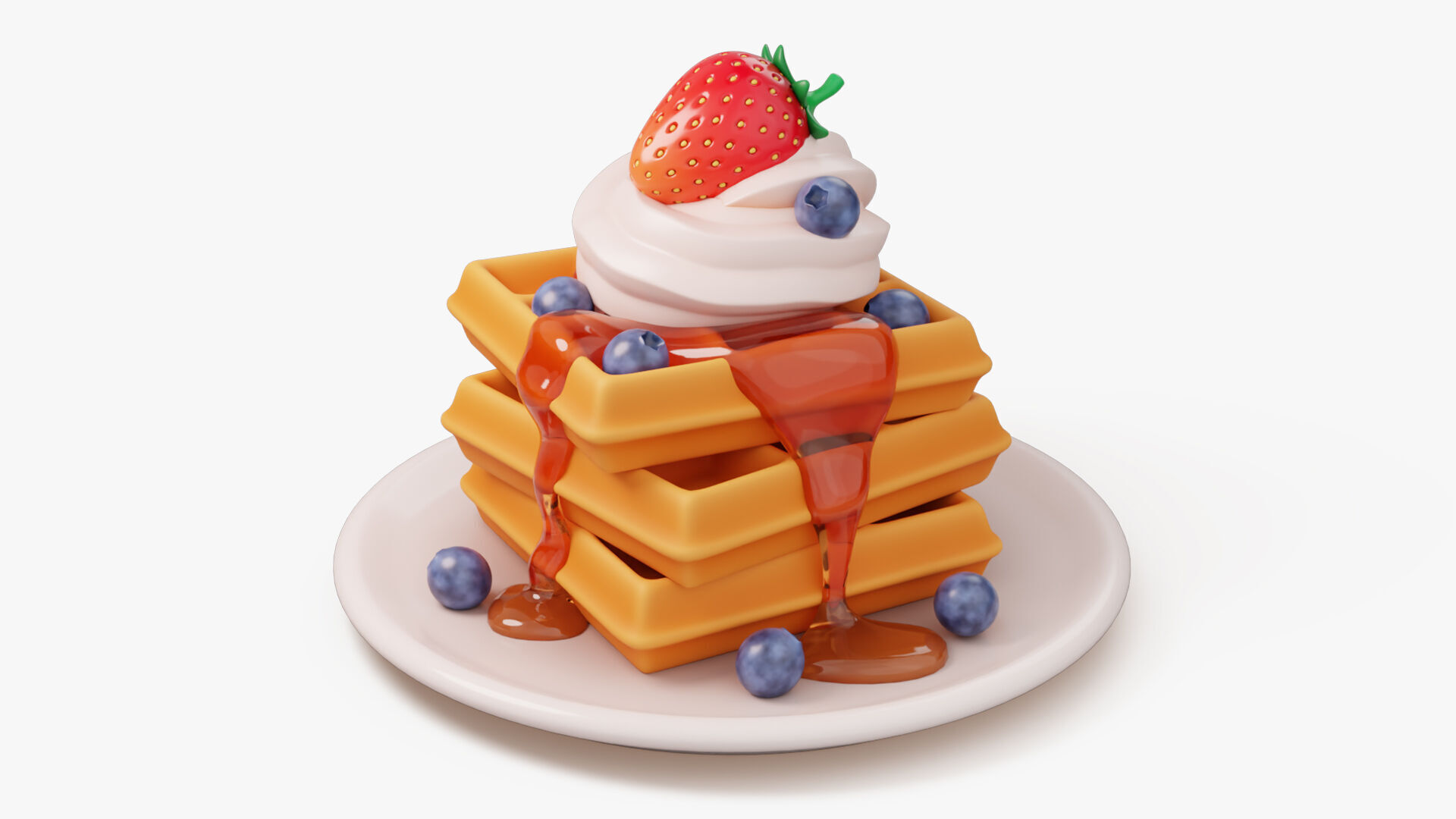 Waffle Stack with Berries 3D model_2