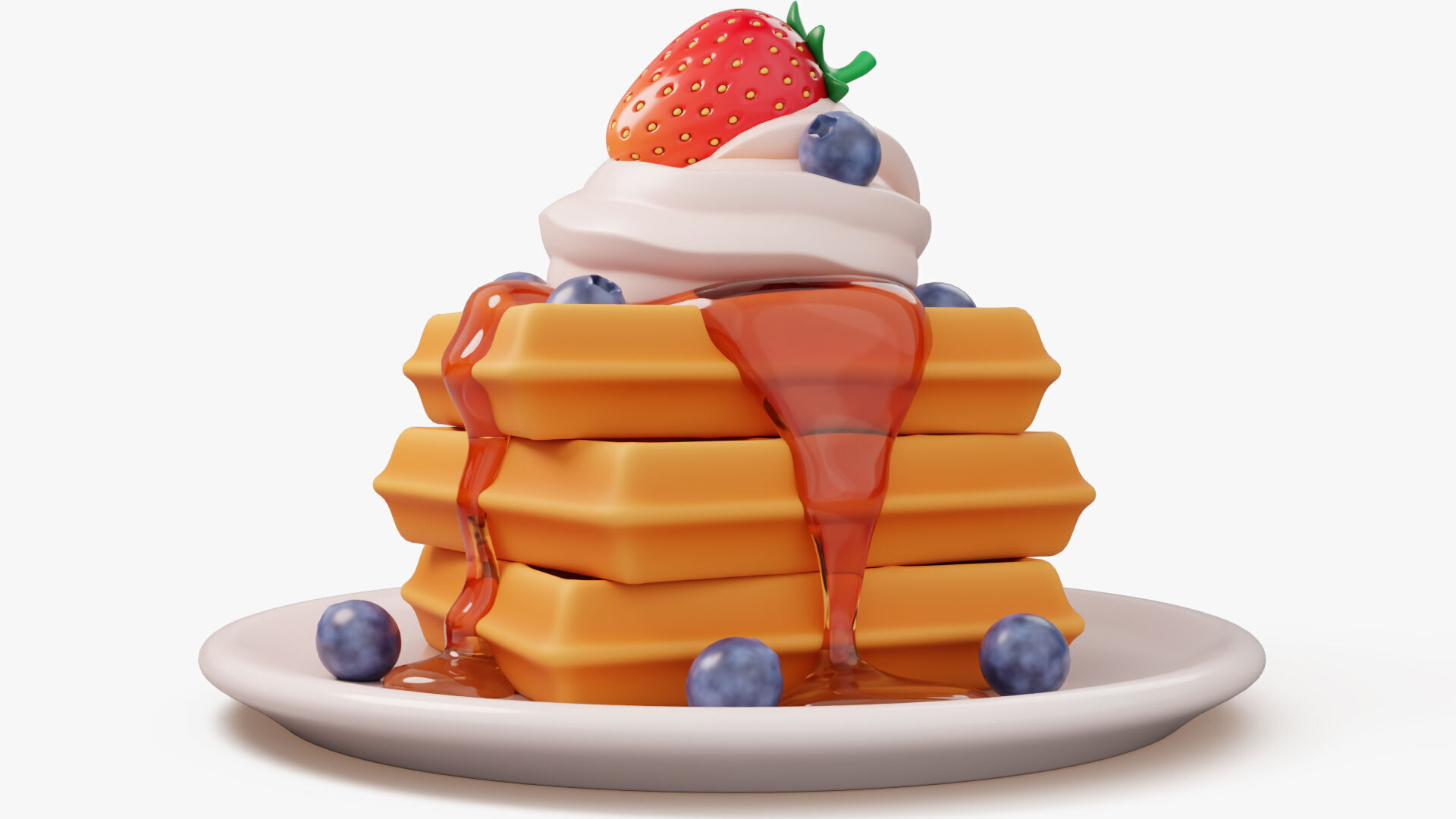 Waffle Stack with Berries 3D model_3