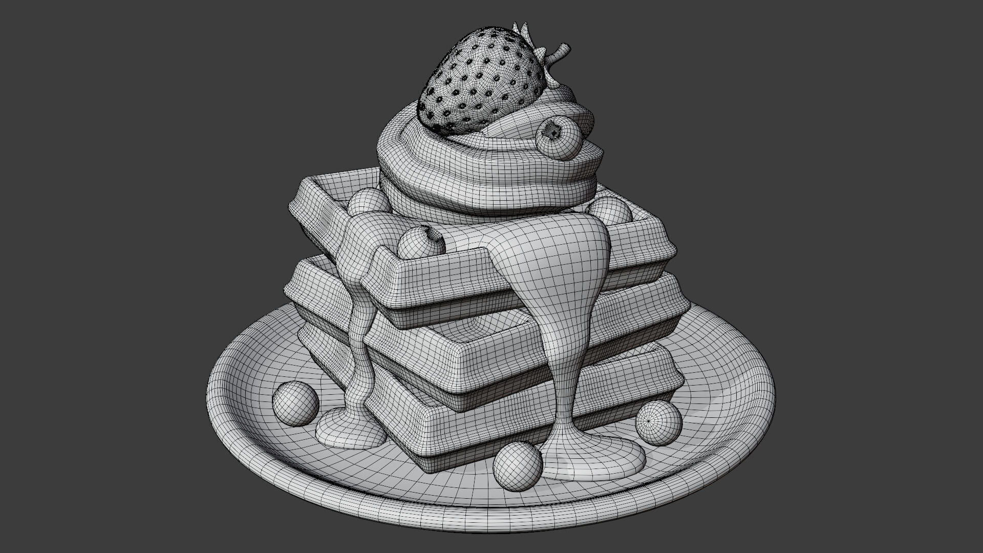 Waffle Stack with Berries 3D model_7