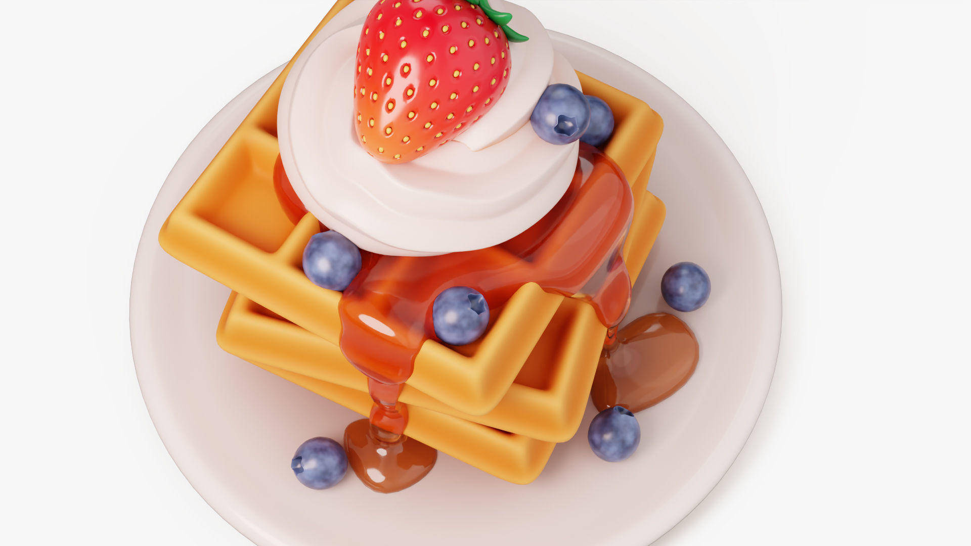 Waffle Stack with Berries 3D model_4