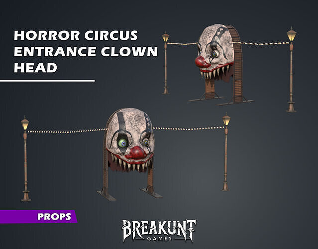  Horror Circus Entrance Clown Head - 3d Model 3D model