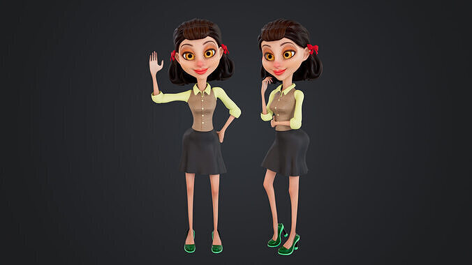 Cartoon Woman Rigged Low-poly 3D model