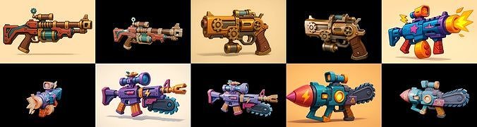 Weapon Rifle and Space Gun bundle 8 pack 100 glb Low-poly 3D model