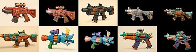 Weapon Rifle and Space Gun bundle 7 pack 100 glb Low-poly 3D model