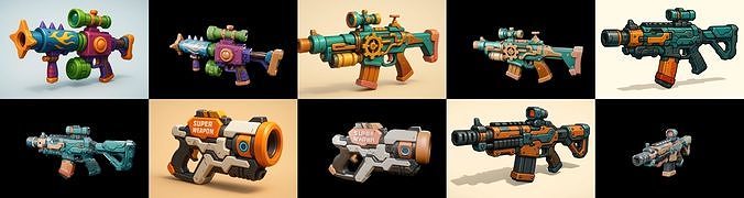 Weapon Rifle and Space Gun bundle 6 pack 100 glb Low-poly 3D model