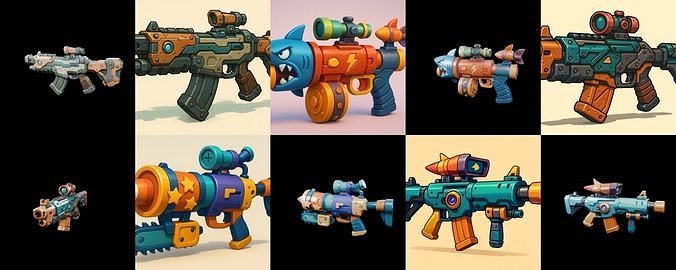 Weapon Rifle and Space Gun bundle 5 pack 100 glb Low-poly 3D model
