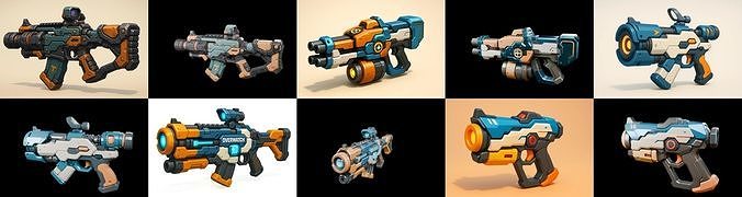 Weapon Rifle and Space Gun bundle 40 pack 100 glb Low-poly 3D model