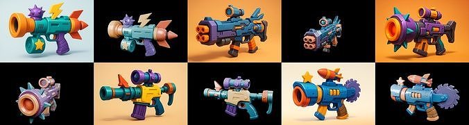 Weapon Rifle and Space Gun bundle 4 pack 100 glb Low-poly 3D model
