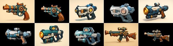 Weapon Rifle and Space Gun bundle 38 pack 100 glb Low-poly 3D model