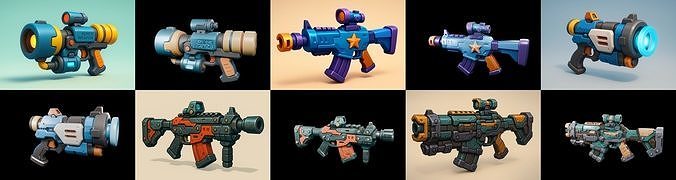 Weapon Rifle and Space Gun bundle 36 pack 100 glb Low-poly 3D model
