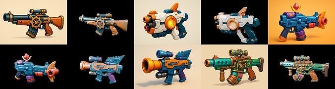 Weapon Rifle and Space Gun bundle 33 pack 100 glb Low-poly 3D model