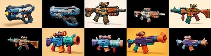 Weapon Rifle and Space Gun bundle 3 pack 100 glb Low-poly 3D model
