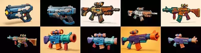 Weapon Rifle and Space Gun bundle 3 pack 100 glb