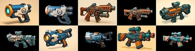 Weapon Rifle and Space Gun bundle 27 pack 100 glb Low-poly 3D model