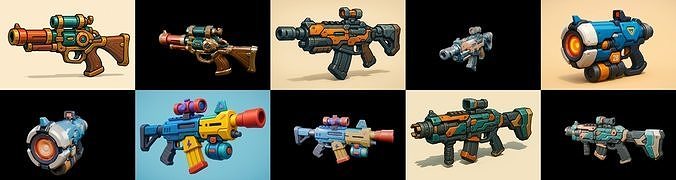 Weapon Rifle and Space Gun bundle 26 pack 100 glb Low-poly 3D model