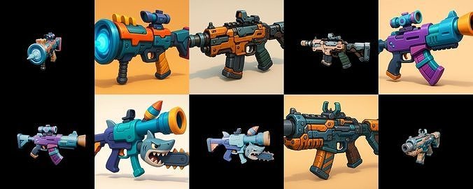 Weapon Rifle and Space Gun bundle 24 pack 100 glb Low-poly 3D model