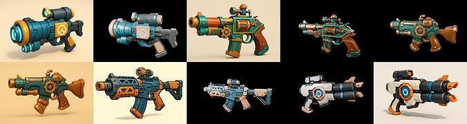 Weapon Rifle and Space Gun bundle 23 pack 100 glb Low-poly 3D model