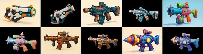 Weapon Rifle and Space Gun bundle 22 pack 100 glb Low-poly 3D model