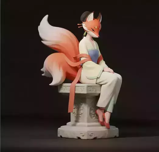 1093COLORFUL  Fox Spirit Woman  Pu Song Ling Style