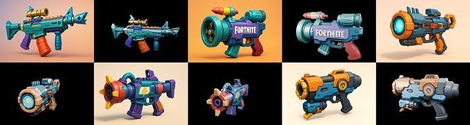 Weapon Rifle and Space Gun bundle 2 pack 100 glb Low-poly 3D model