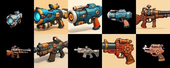 Weapon Rifle and Space Gun bundle 19 pack 100 glb Low-poly 3D model