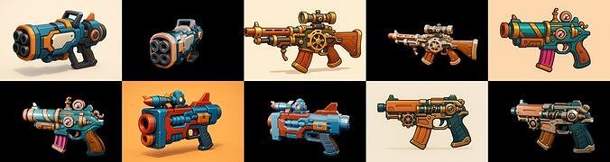Weapon Rifle and Space Gun bundle 18 pack 100 glb Low-poly 3D model