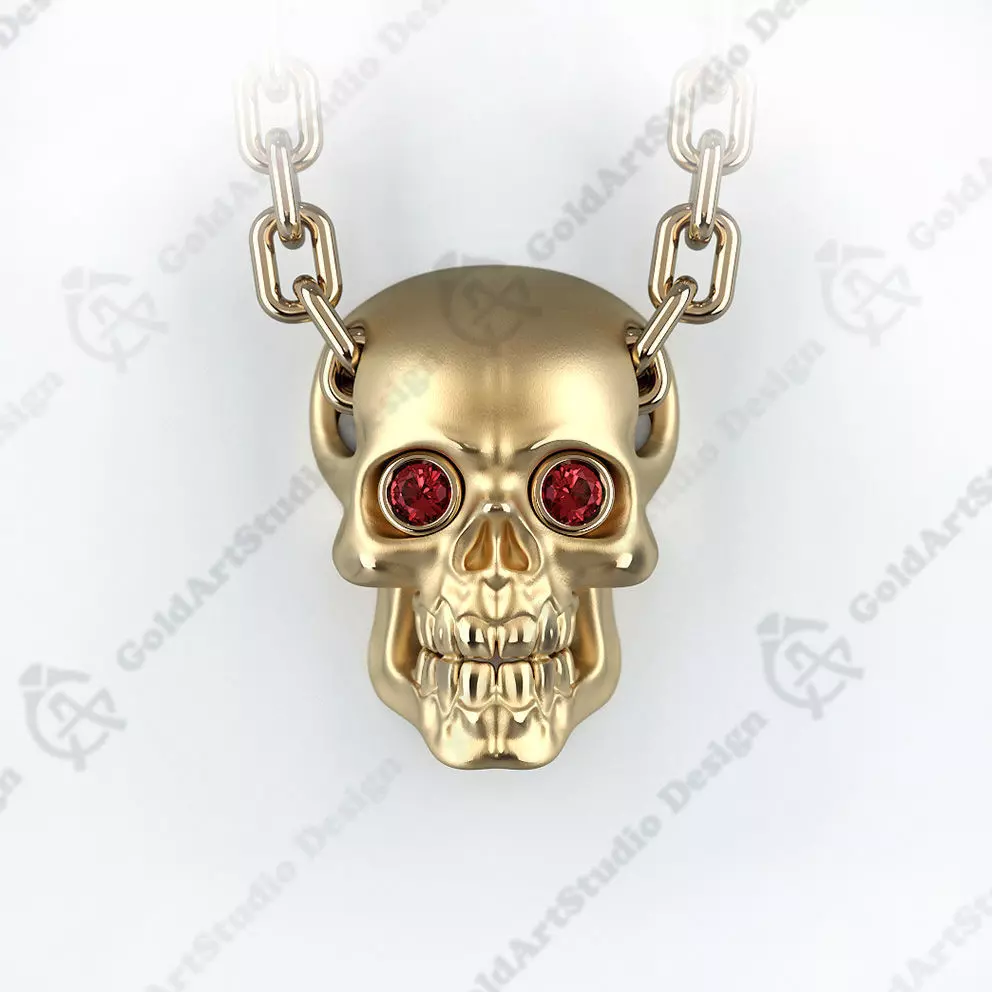 Skull pendant with round gemstones 001 3D print model_0