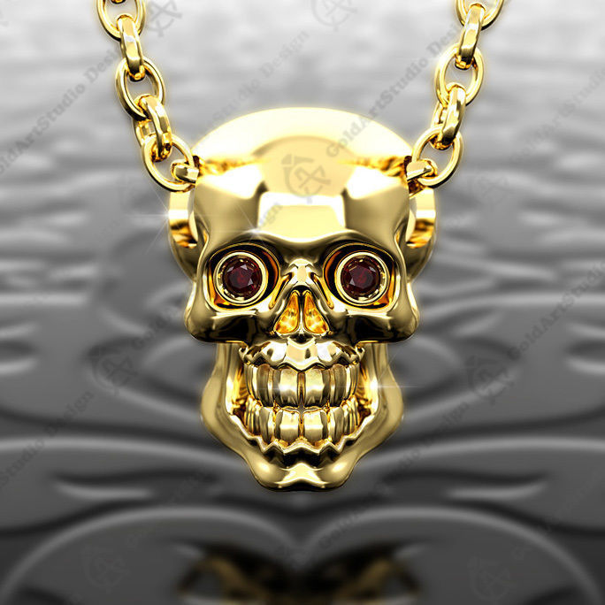 Skull pendant with round gemstones 001 3D print model_1