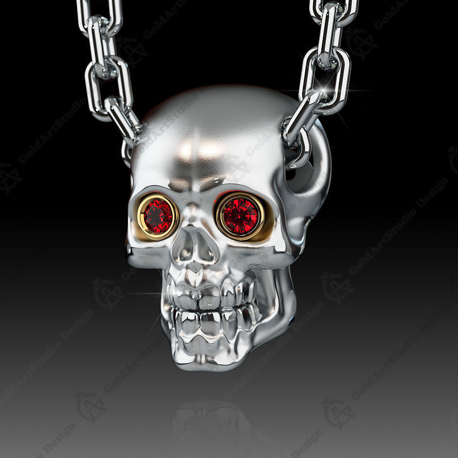 Skull pendant with round gemstones 001 3D print model_2