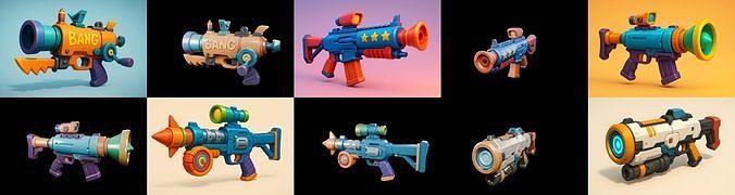 Weapon Rifle and Space Gun bundle 16 pack 100 glb Low-poly 3D model