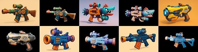 Weapon Rifle and Space Gun bundle 15 pack 100 glb Low-poly 3D model