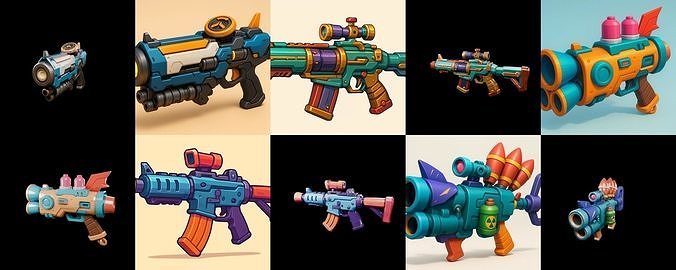 Weapon Rifle and Space Gun bundle 14 pack 100 glb Low-poly 3D model