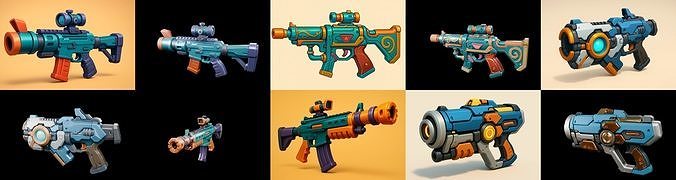 Weapon Rifle and Space Gun bundle 13 pack 100 glb Low-poly 3D model