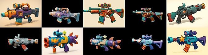 Weapon Rifle and Space Gun bundle 12 pack 100 glb Low-poly 3D model