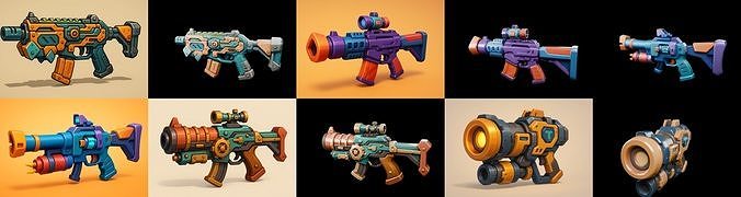 Weapon Rifle and Space Gun bundle 11 pack 100 glb Low-poly 3D model