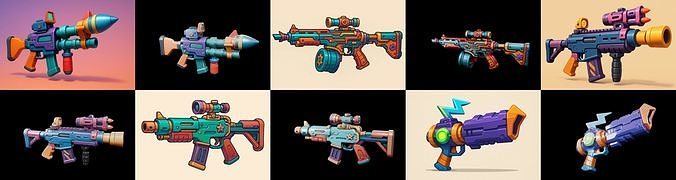 Weapon Rifle and Space Gun bundle 10 pack 100 glb Low-poly 3D model