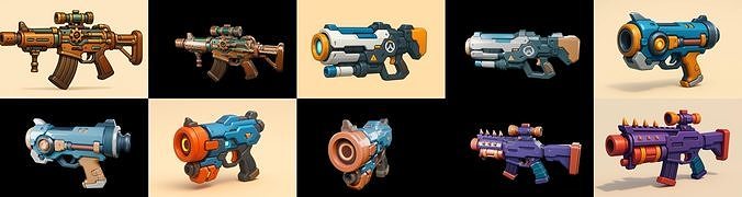 Weapon Rifle and Space Gun bundle 1 pack 100 glb Low-poly 3D model