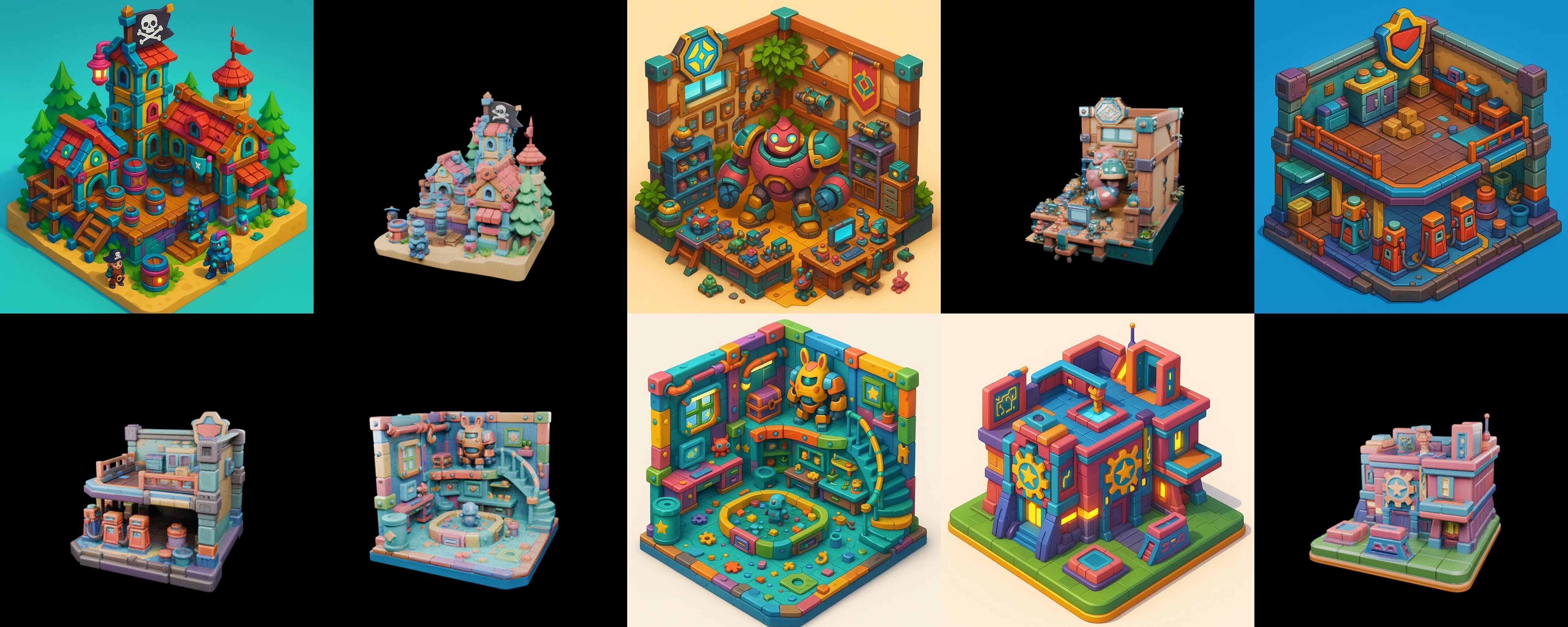 Building Color bundle 5 pack 100 glb Low-poly 3D model_3