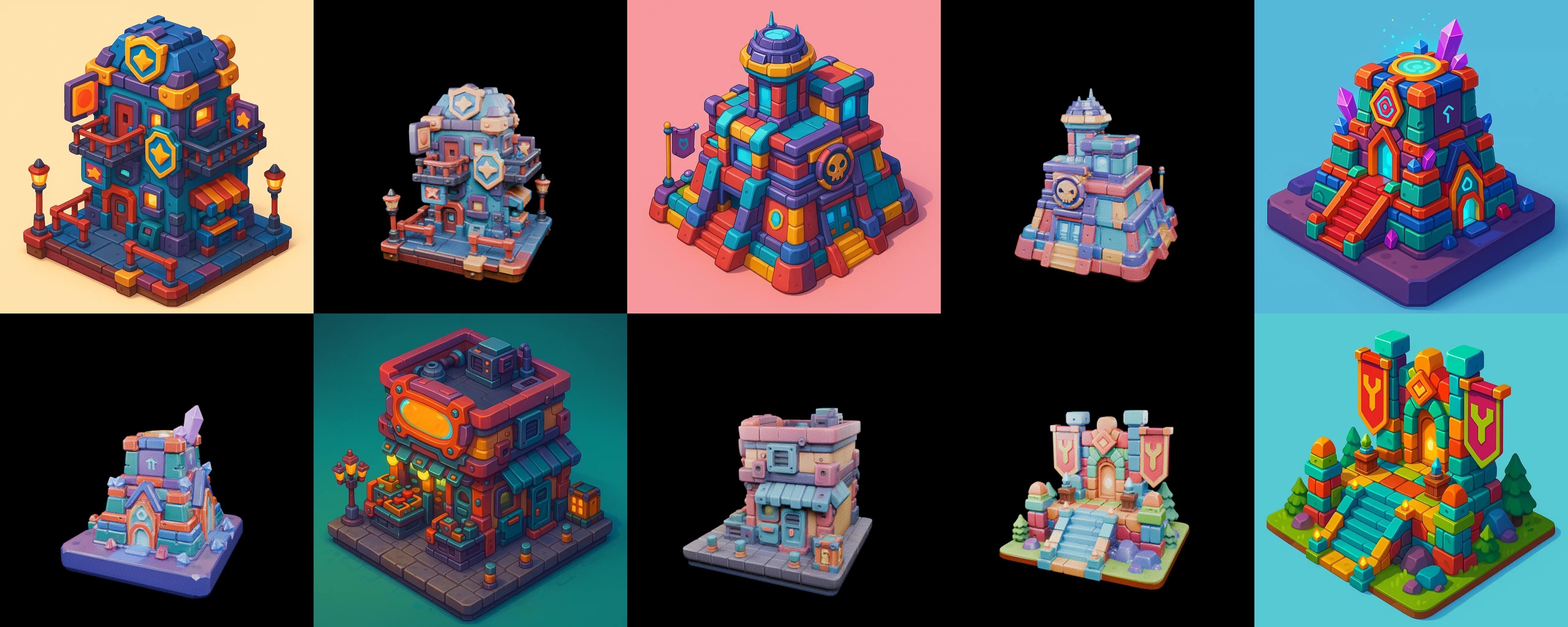 Building Color bundle 5 pack 100 glb Low-poly 3D model_8