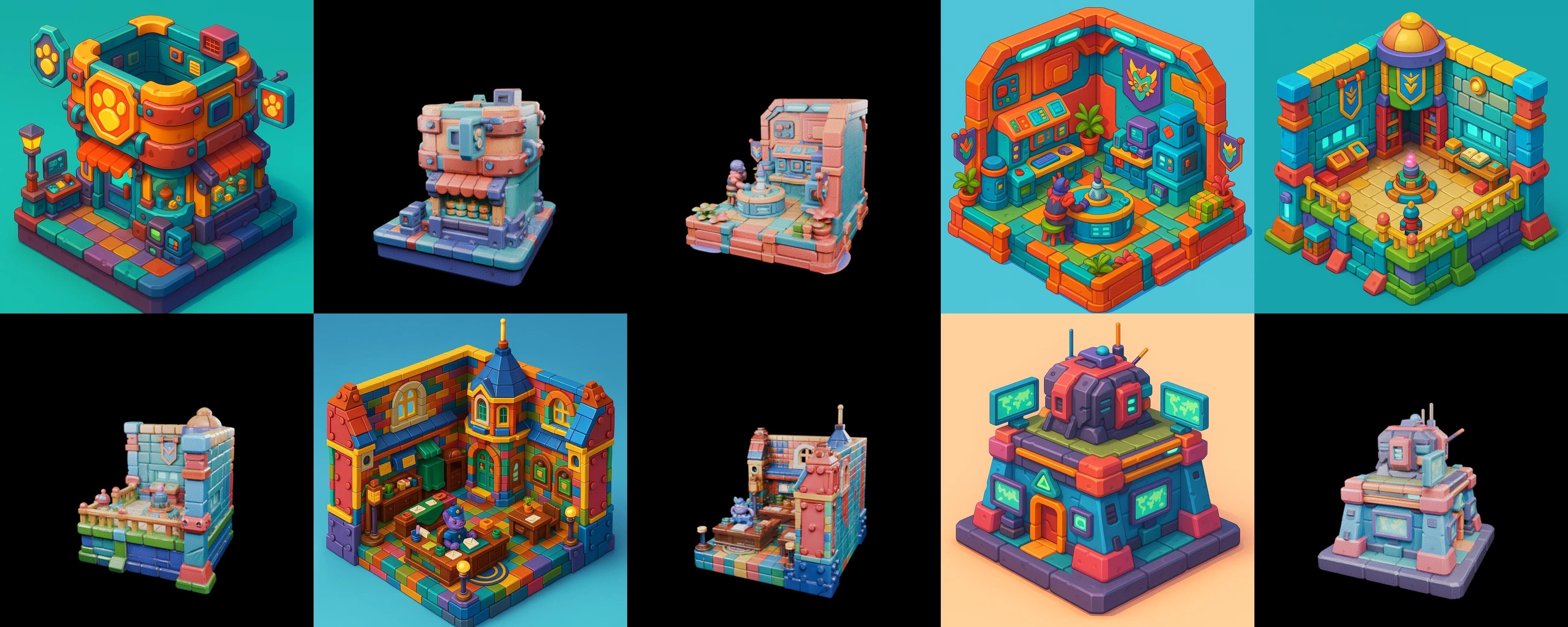 Building Color bundle 5 pack 100 glb Low-poly 3D model_6