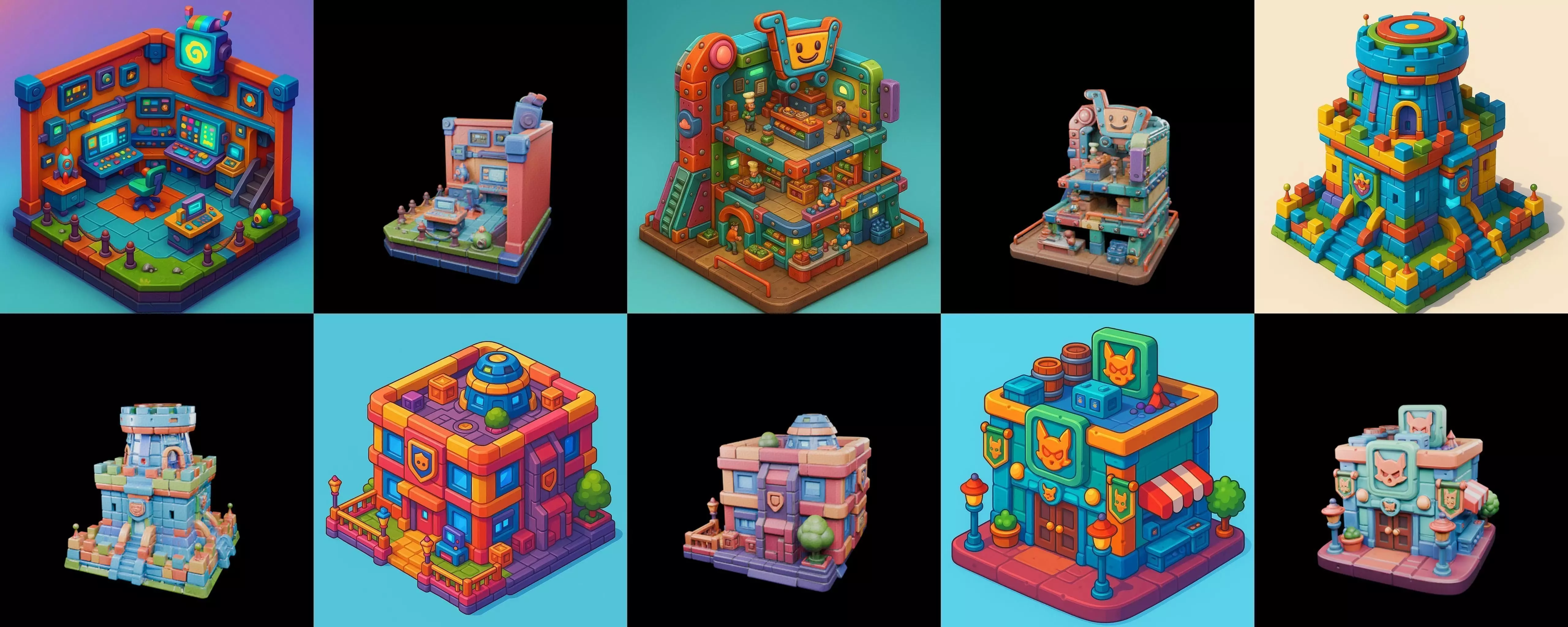 Building Color bundle 5 pack 100 glb Low-poly 3D model_0