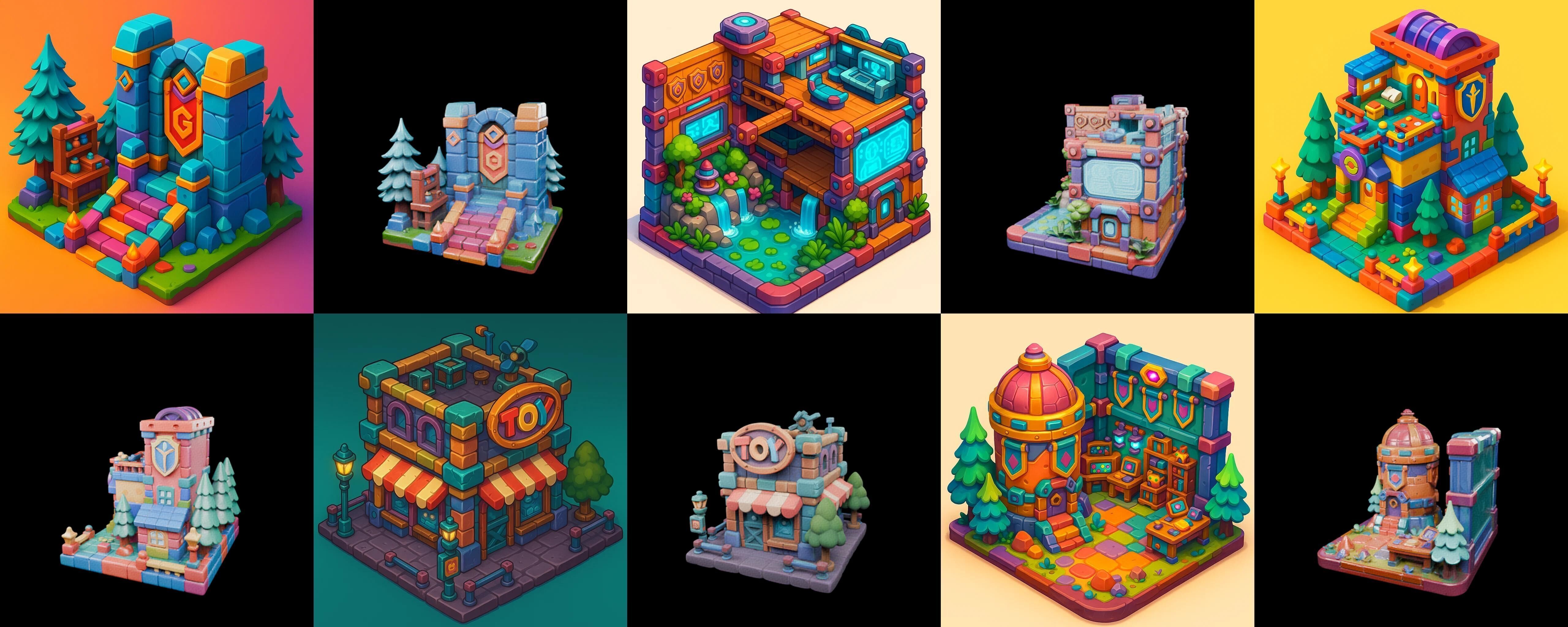 Building Color bundle 5 pack 100 glb Low-poly 3D model_14