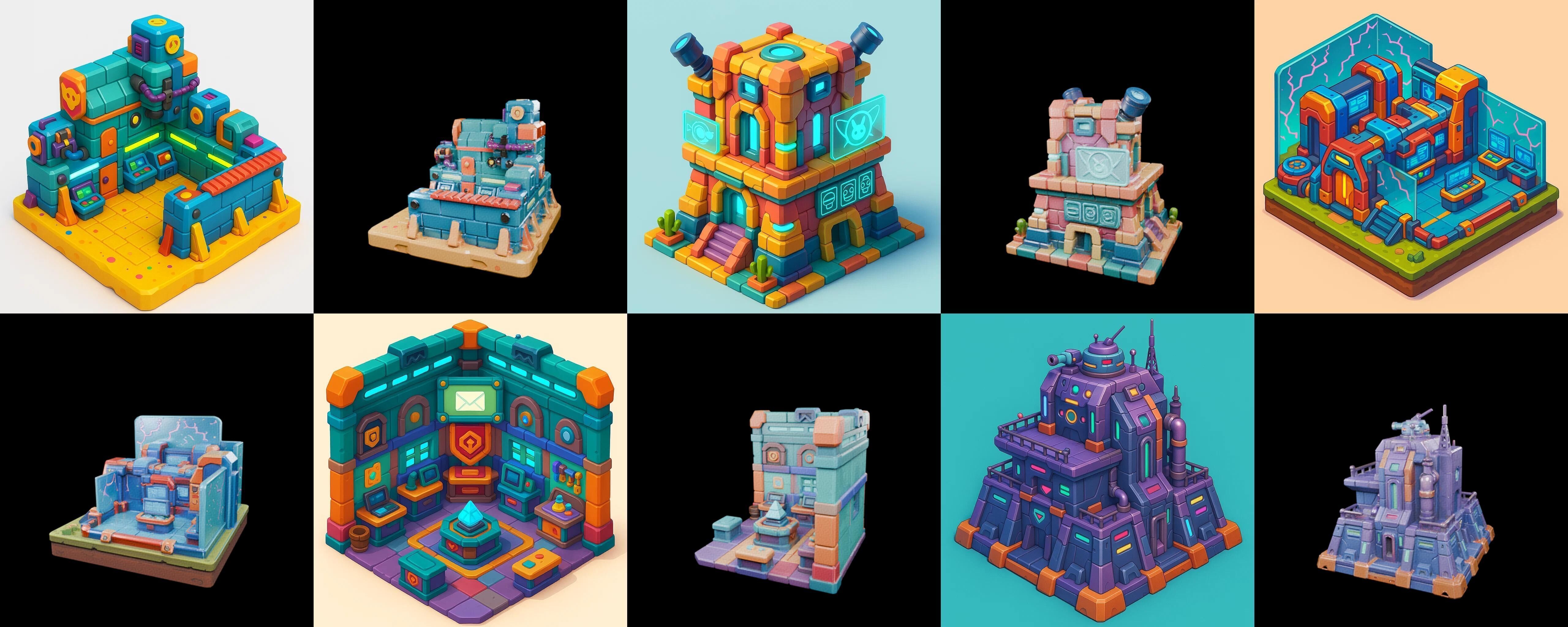Building Color bundle 5 pack 100 glb Low-poly 3D model_15