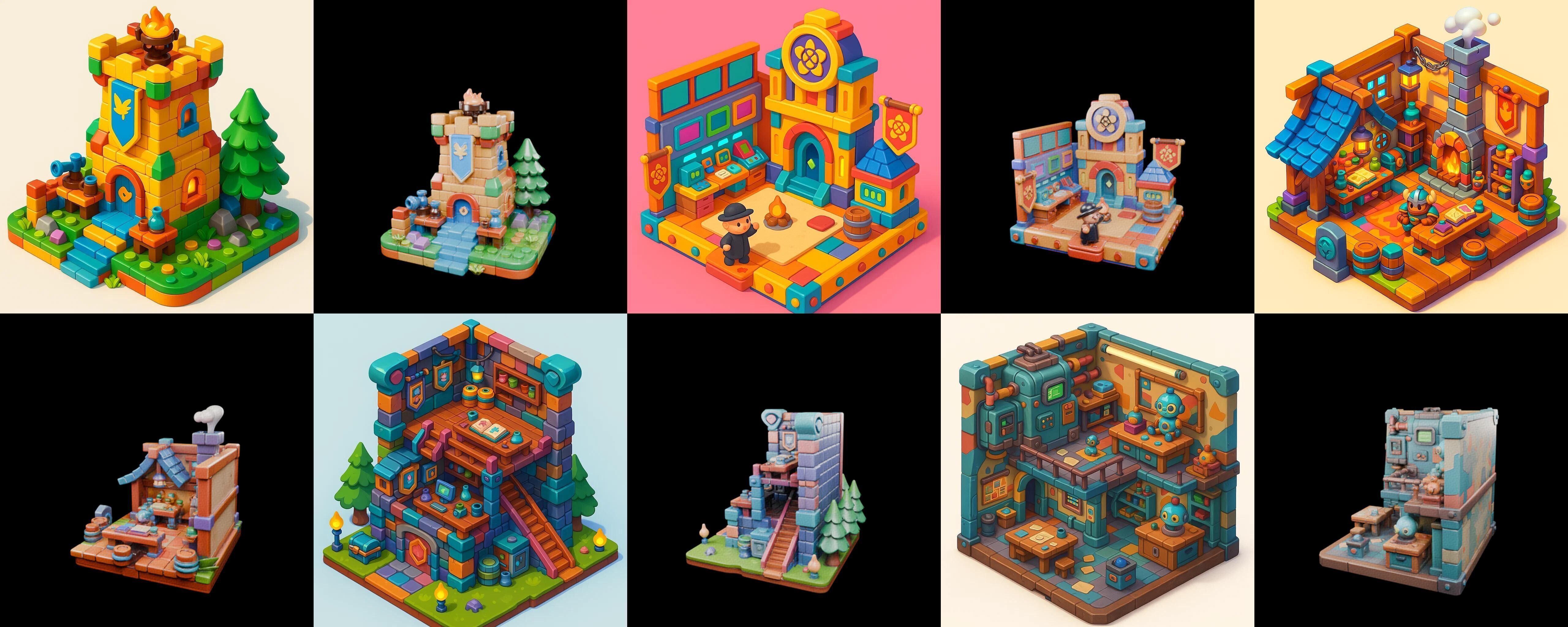 Building Color bundle 5 pack 100 glb Low-poly 3D model_9