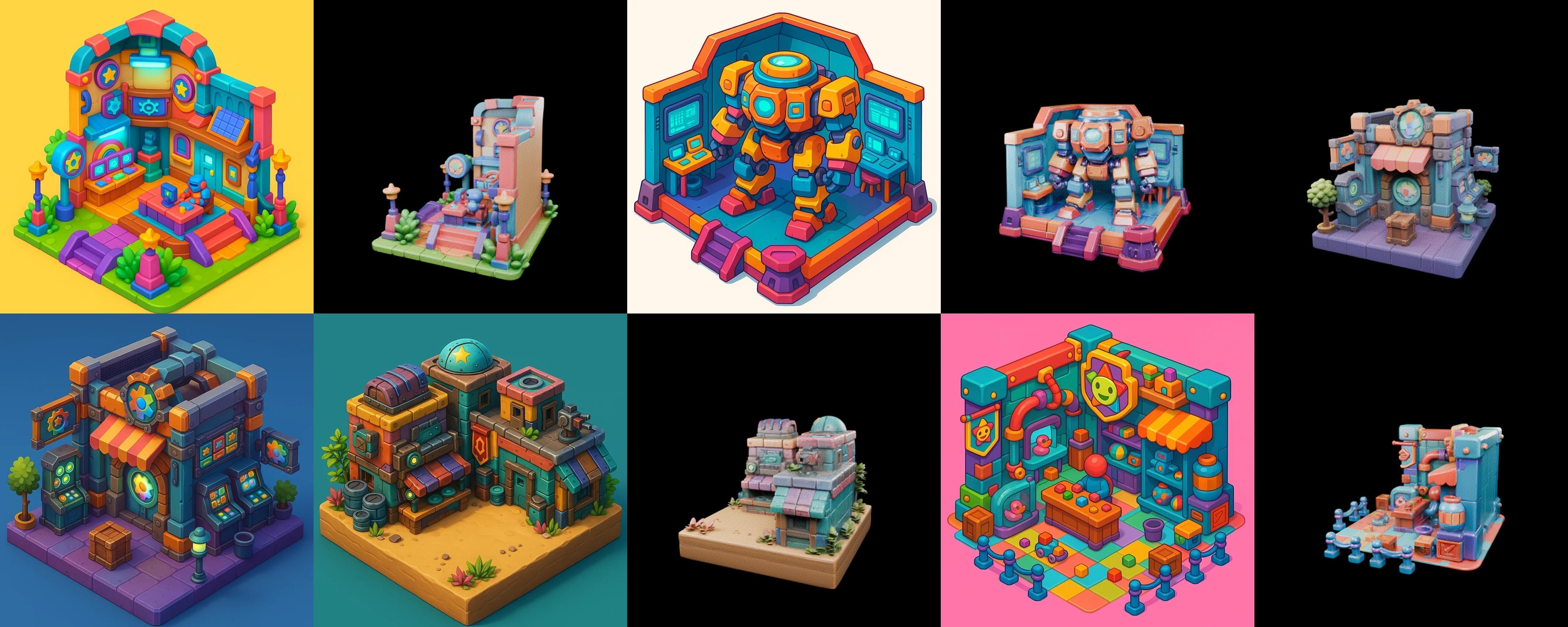 Building Color bundle 5 pack 100 glb Low-poly 3D model_13