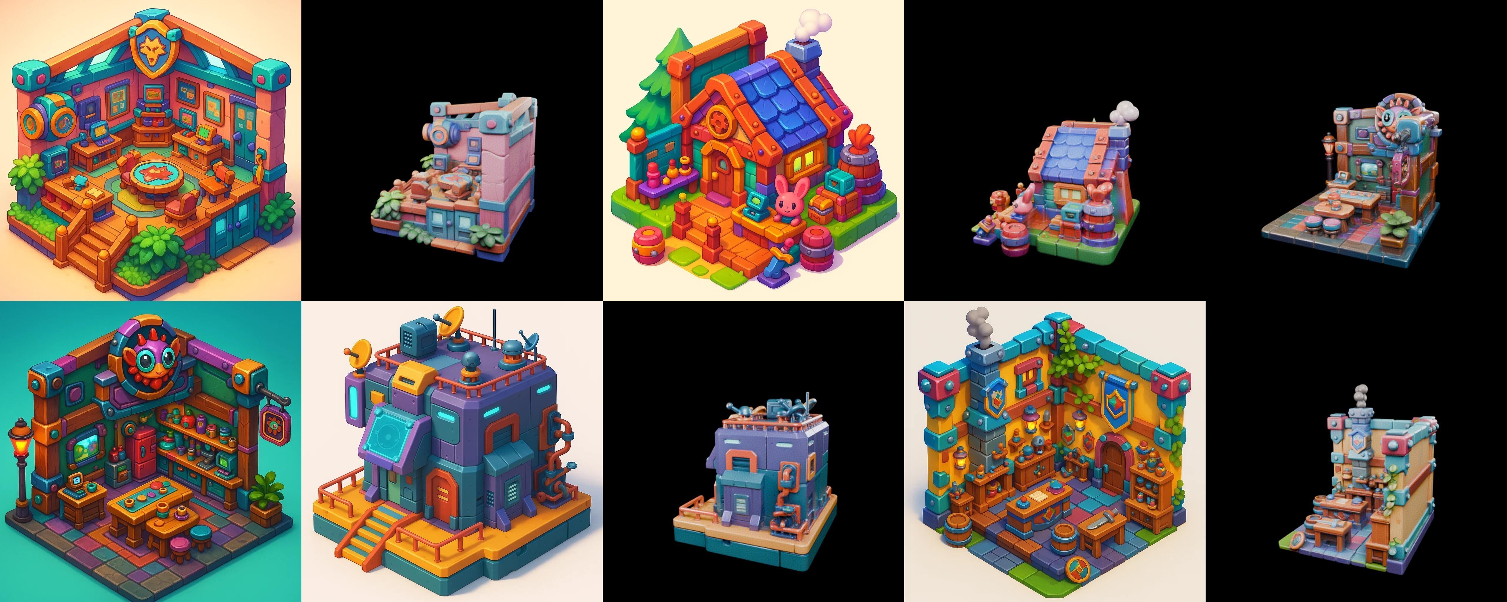 Building Color bundle 5 pack 100 glb Low-poly 3D model_7