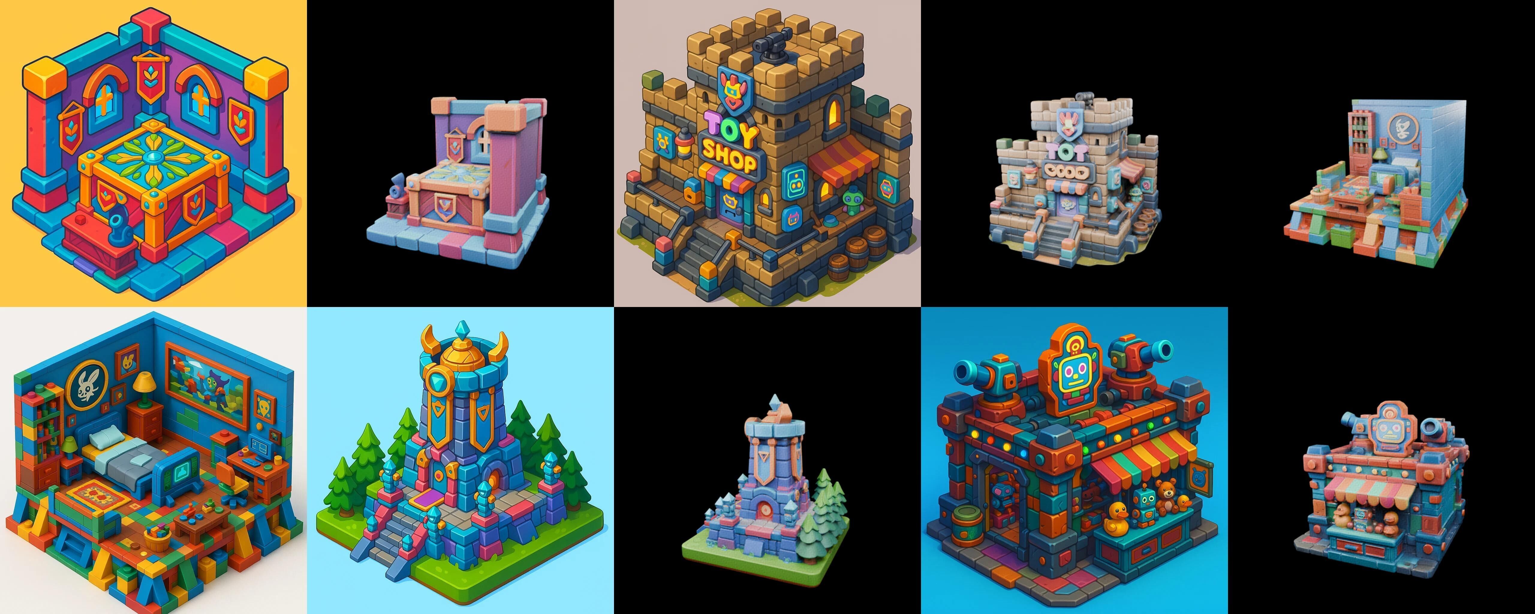 Building Color bundle 5 pack 100 glb Low-poly 3D model_2