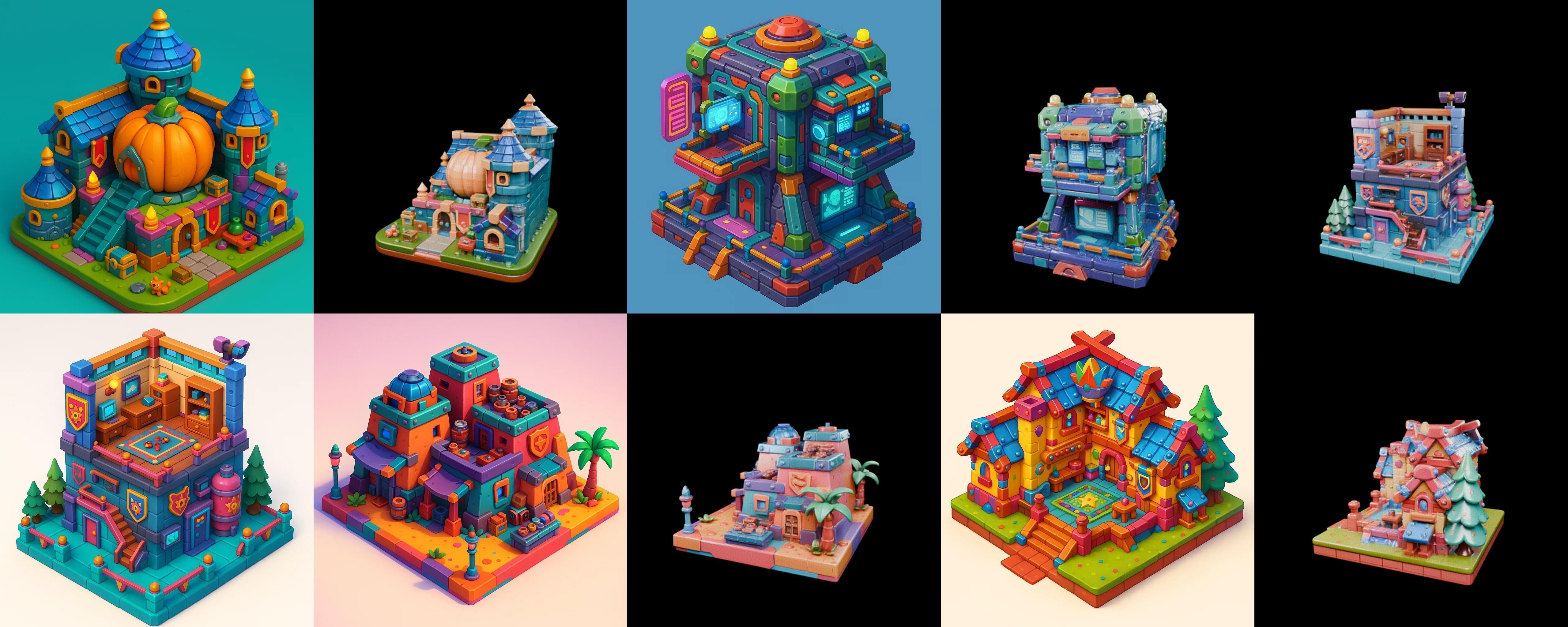 Building Color bundle 5 pack 100 glb Low-poly 3D model_10
